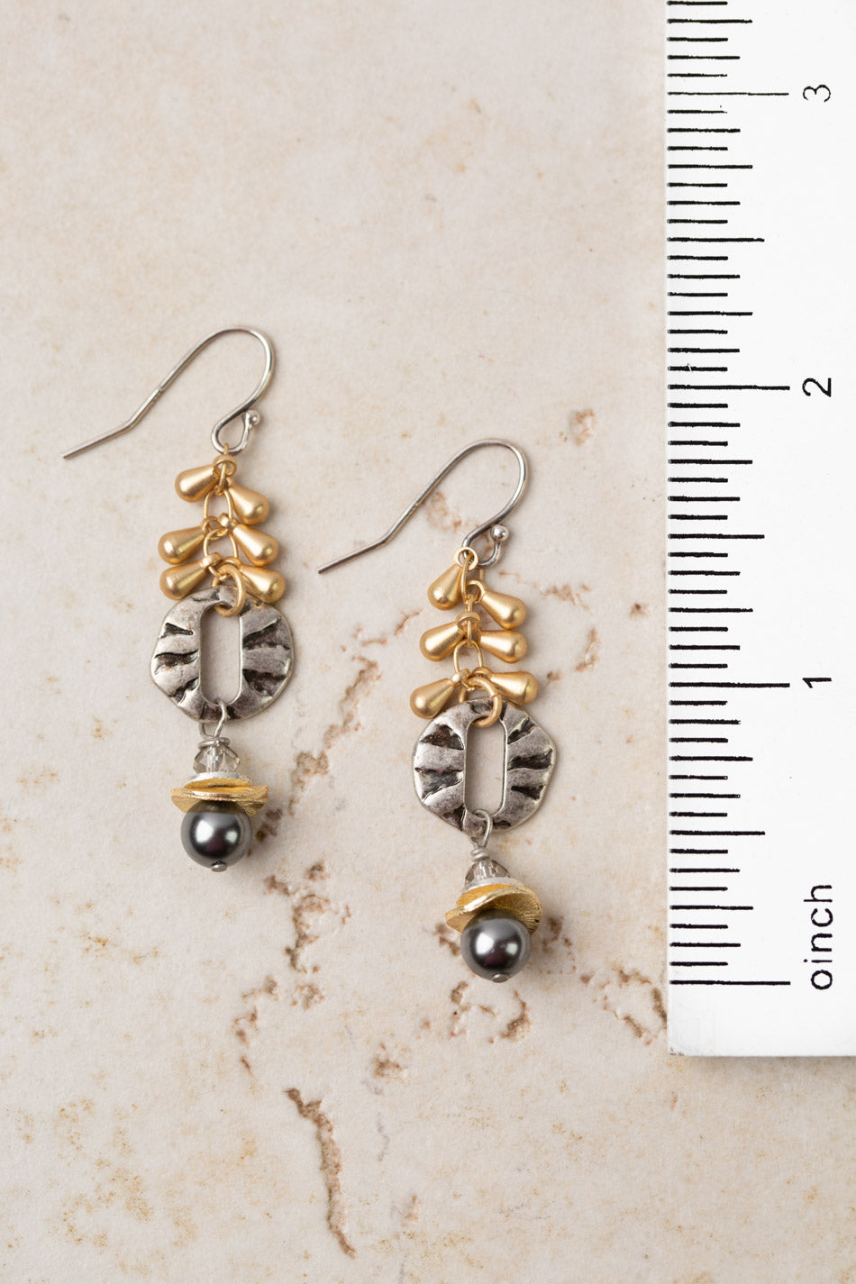 Silver & Gold Swarvoski Glass Pearl Dangle Earrings