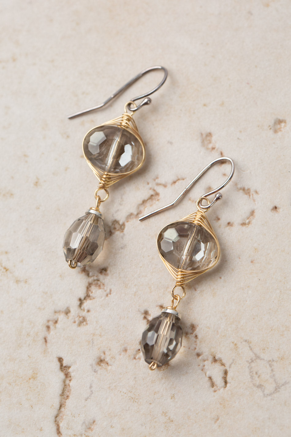 Silver & Gold Crystal Herringbone Earrings