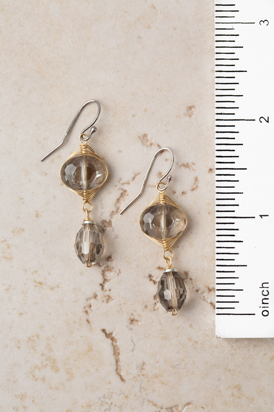 Silver & Gold Crystal Herringbone Earrings
