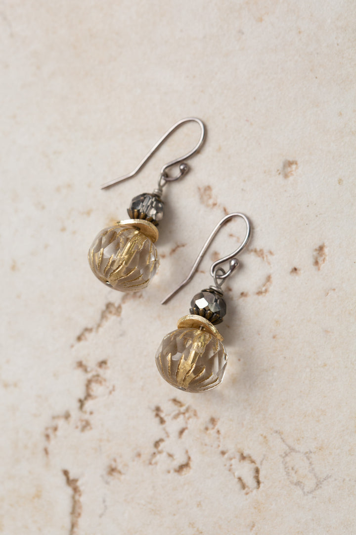 Silver & Gold Czech Glass And Crystal Simple Earrings