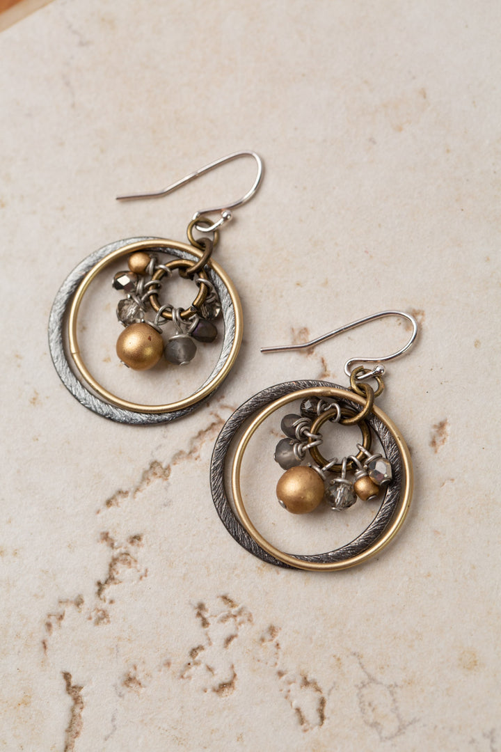 Silver & Gold Czech Glass, Crystal Hoop Earrings