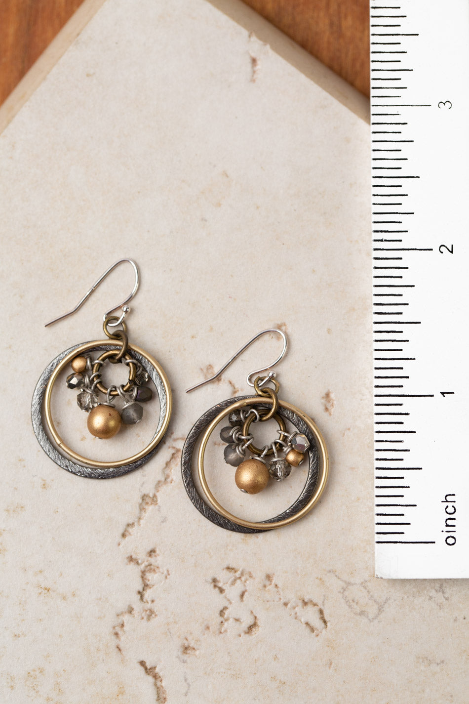 Silver & Gold Czech Glass, Crystal Hoop Earrings