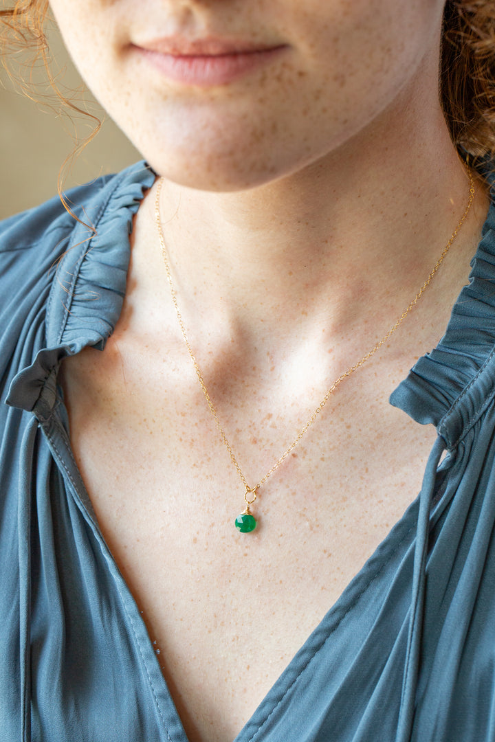 Birthstone 16-18" May Gold Green Onyx Solitaire Drop Simple Necklace
