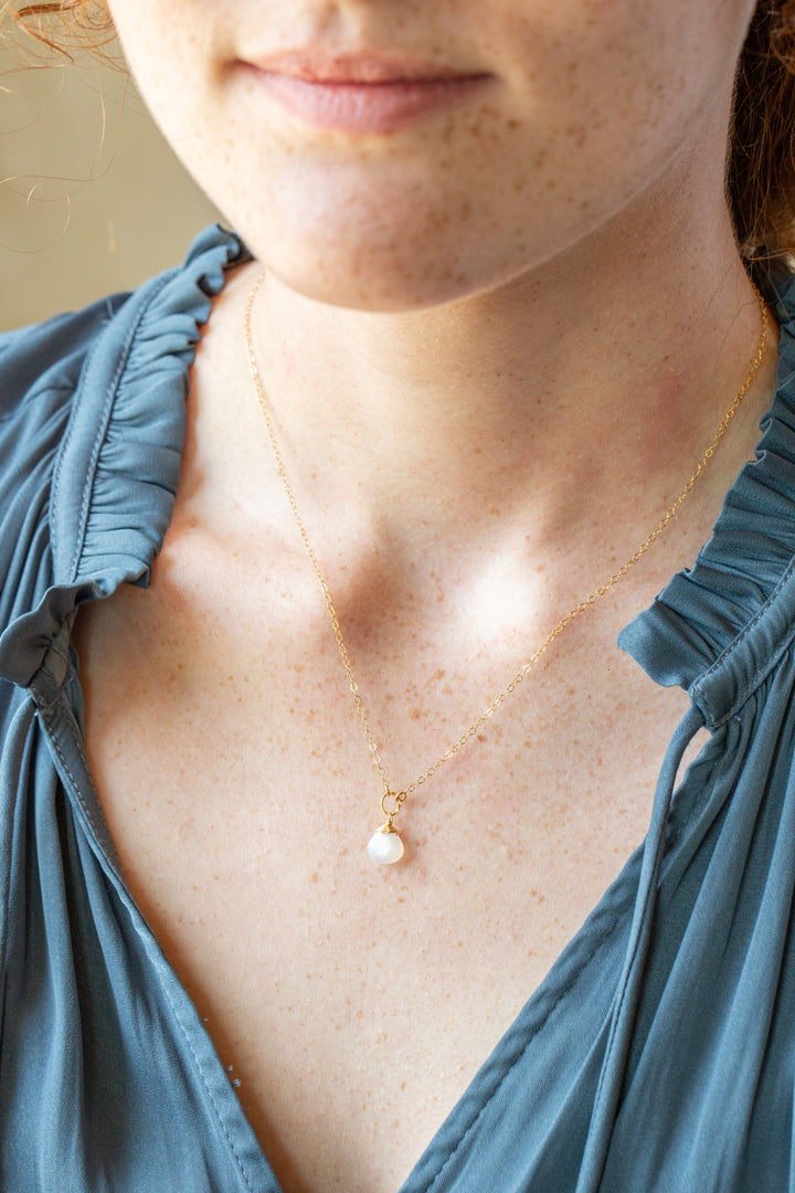 Birthstone 16-18" June Gold Moonstone Solitaire Drop Simple Necklace