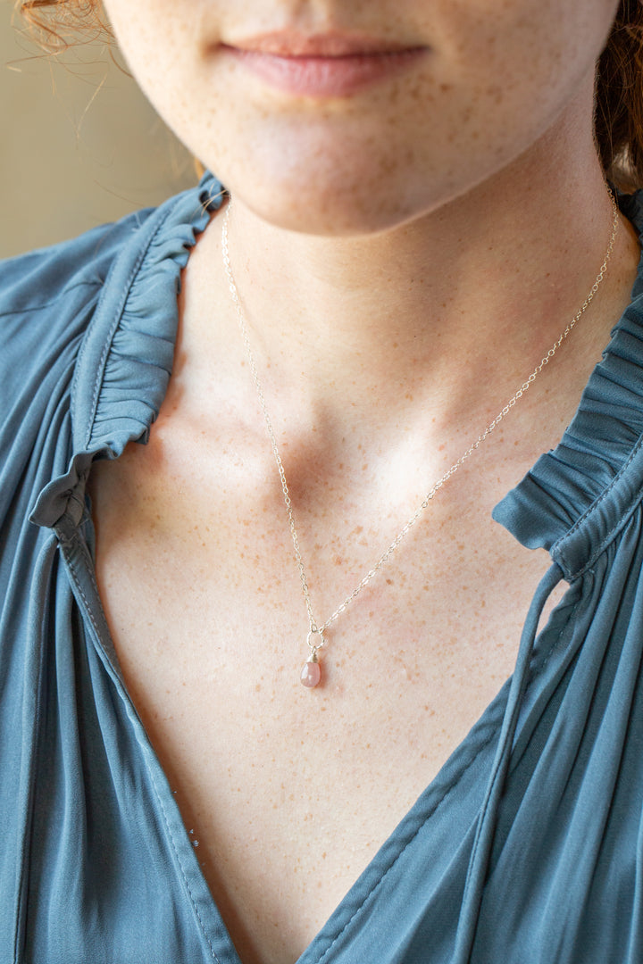 Birthstone 16-18" September Silver Sapphire Solitaire Drop Simple Necklace