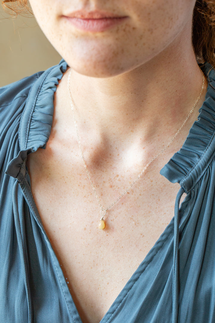 Birthstone 16-18" October Silver Opal Solitaire Drop Simple Necklace