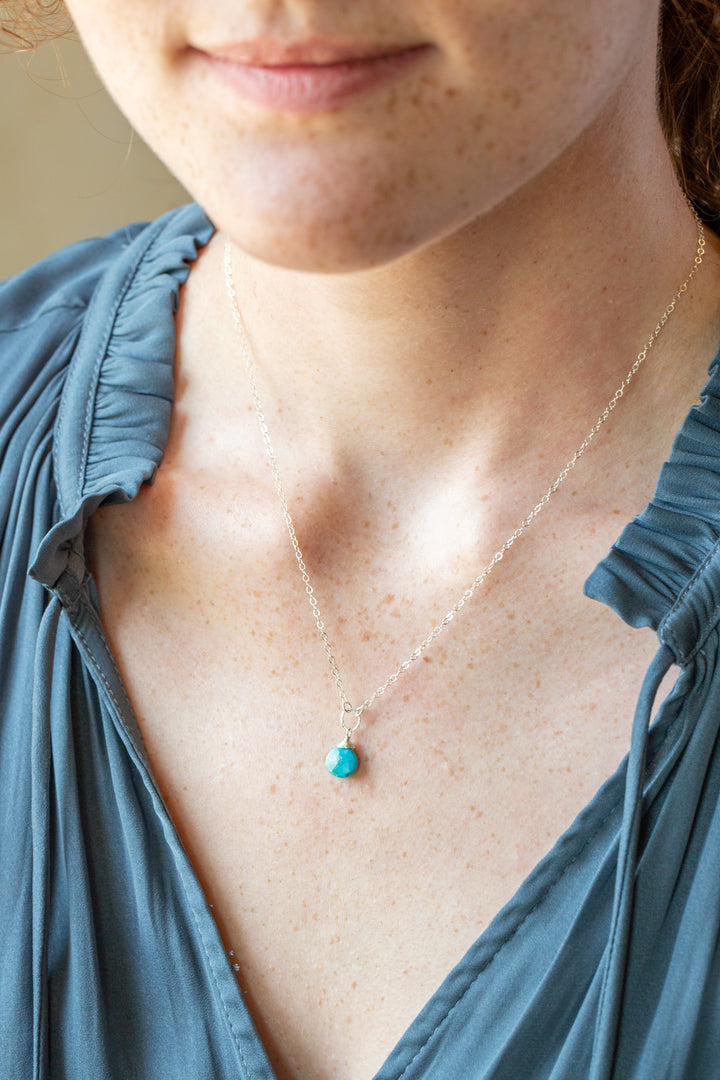 Birthstone 16-18" December Silver Turquoise Solitaire Drop Simple Necklace