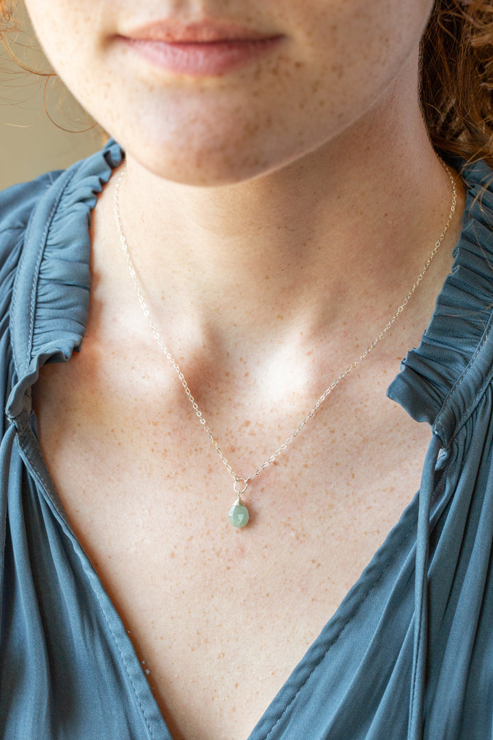 Birthstone 16-18" March Silver Aquamarine Solitaire Drop Simple Necklace