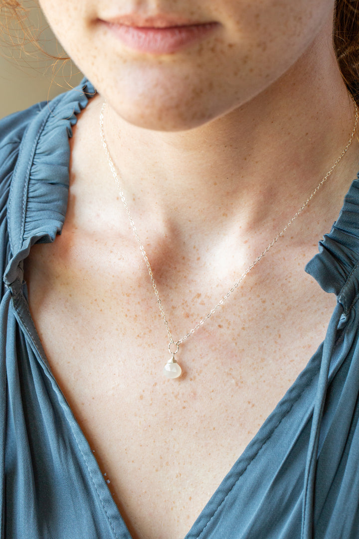 Birthstone 16-18" June Silver Moonstone Solitaire Drop Simple Necklace