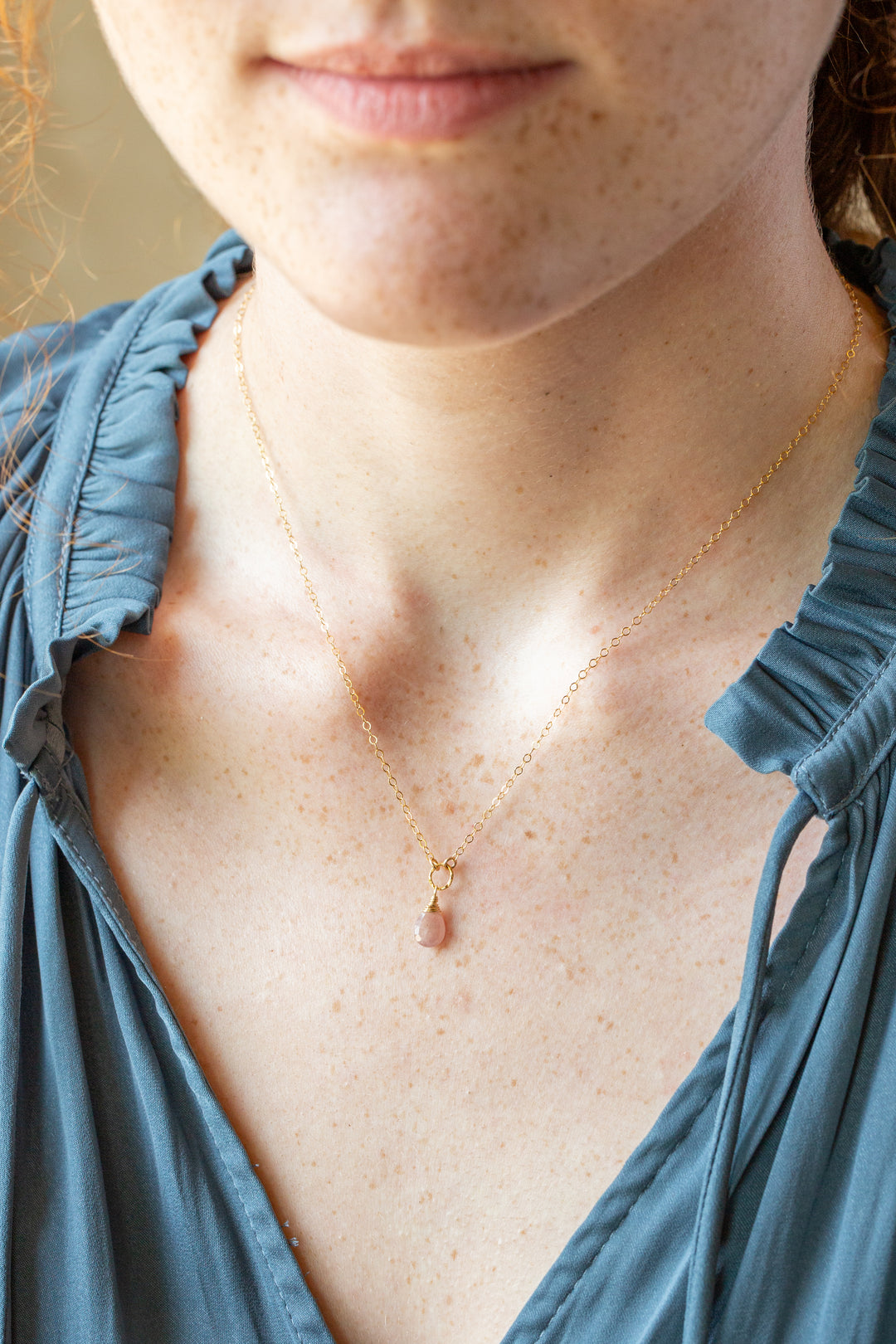 Birthstone 16-18" September Gold Sapphire Solitaire Drop Simple Necklace