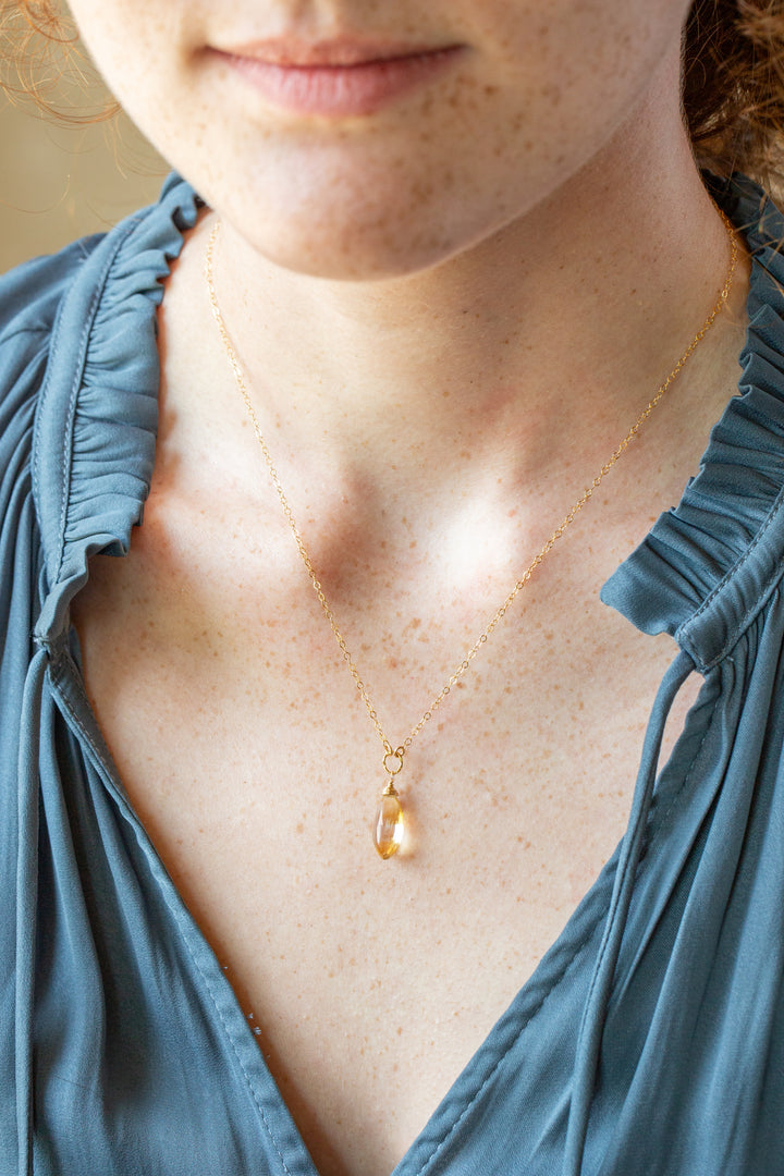 Birthstone 16-18" November Gold Citrine Solitaire Drop Simple Necklace