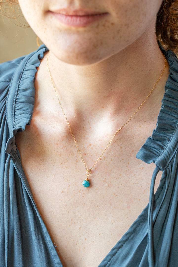 Birthstone 16-18" December Gold Turquoise Solitaire Drop Simple Necklace
