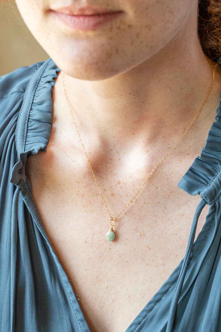 Birthstone 16-18" March Gold Aquamarine Solitaire Drop Simple Necklace