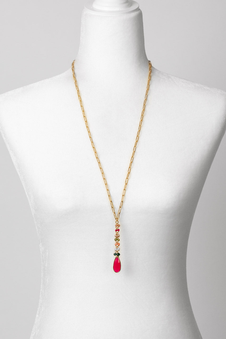 Splendor 29.5-31.5" Fuchsia Jade Pendant, Freshwater Pearl, And Coral Cluster Necklace