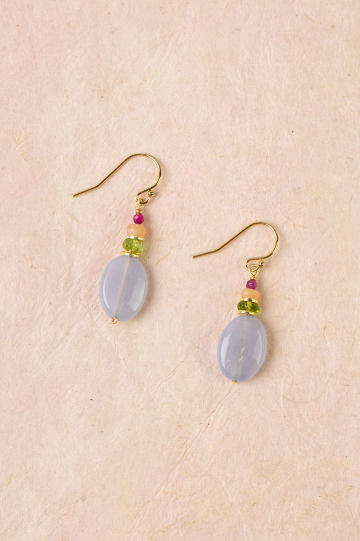 Splendor Blue Lace Agate, Peridot, Ruby Simple Earrings