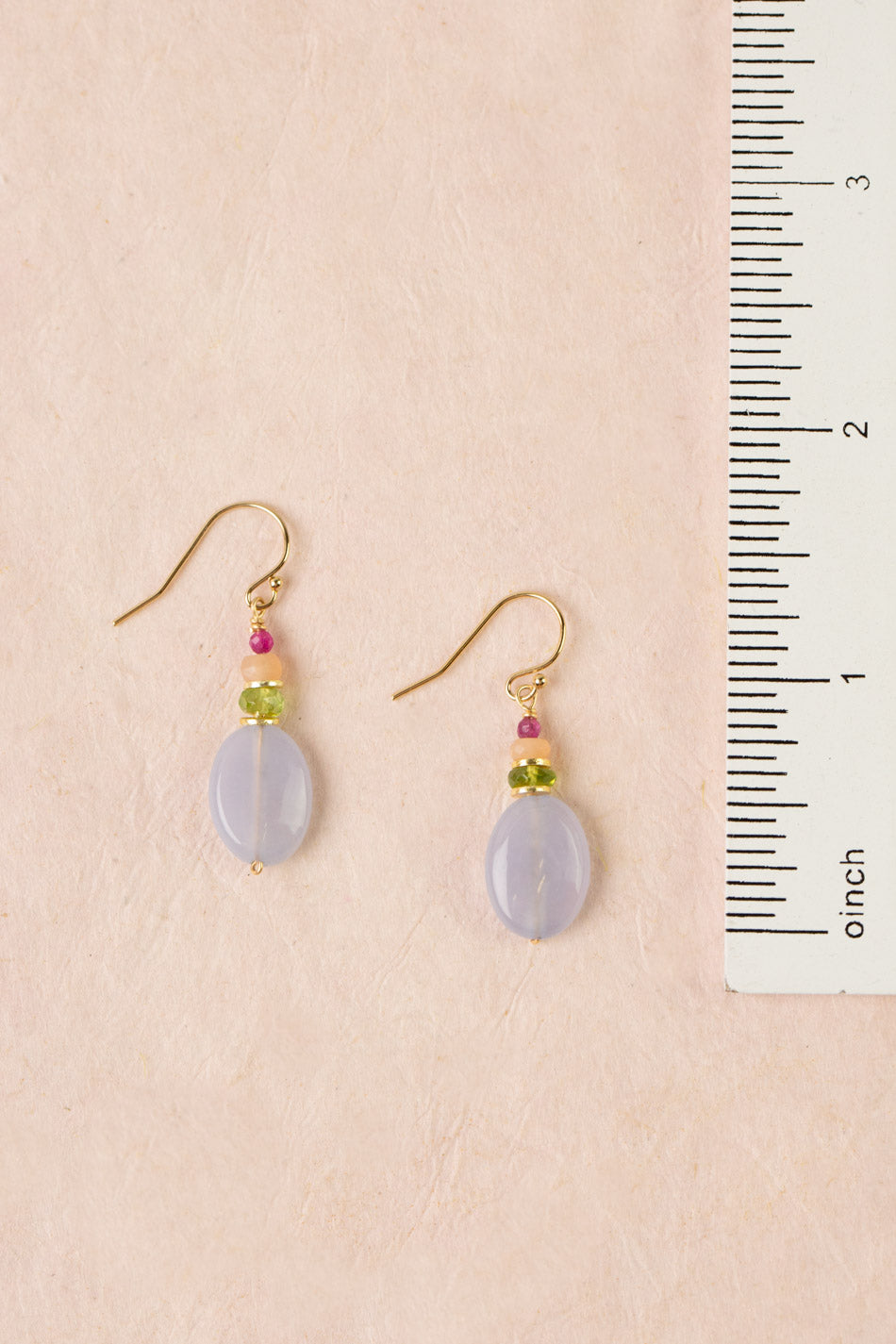 Splendor Blue Lace Agate, Peridot, Ruby Simple Earrings