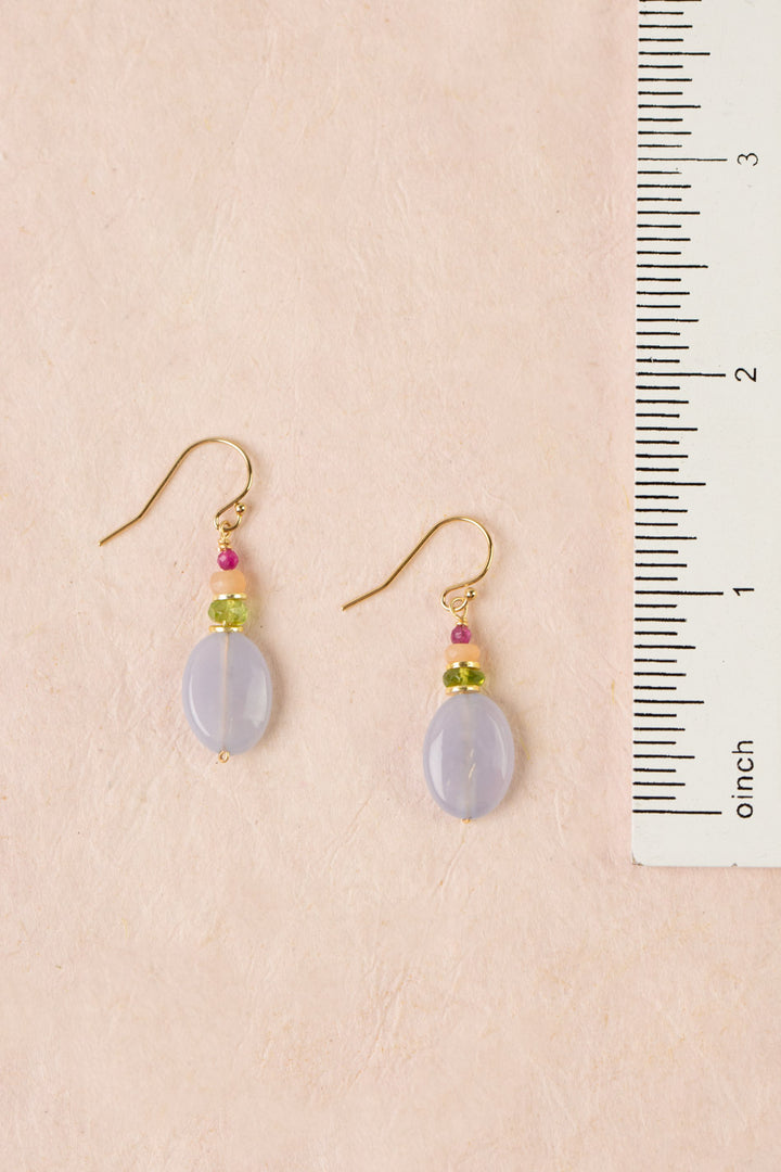 Splendor Blue Lace Agate, Peridot, Ruby Simple Earrings