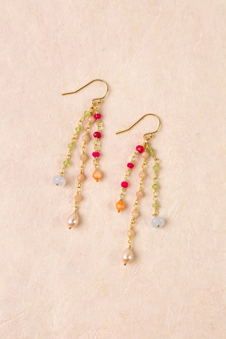 Splendor Pearl, Fuchsia Jade, Peridot Dangle Earrings