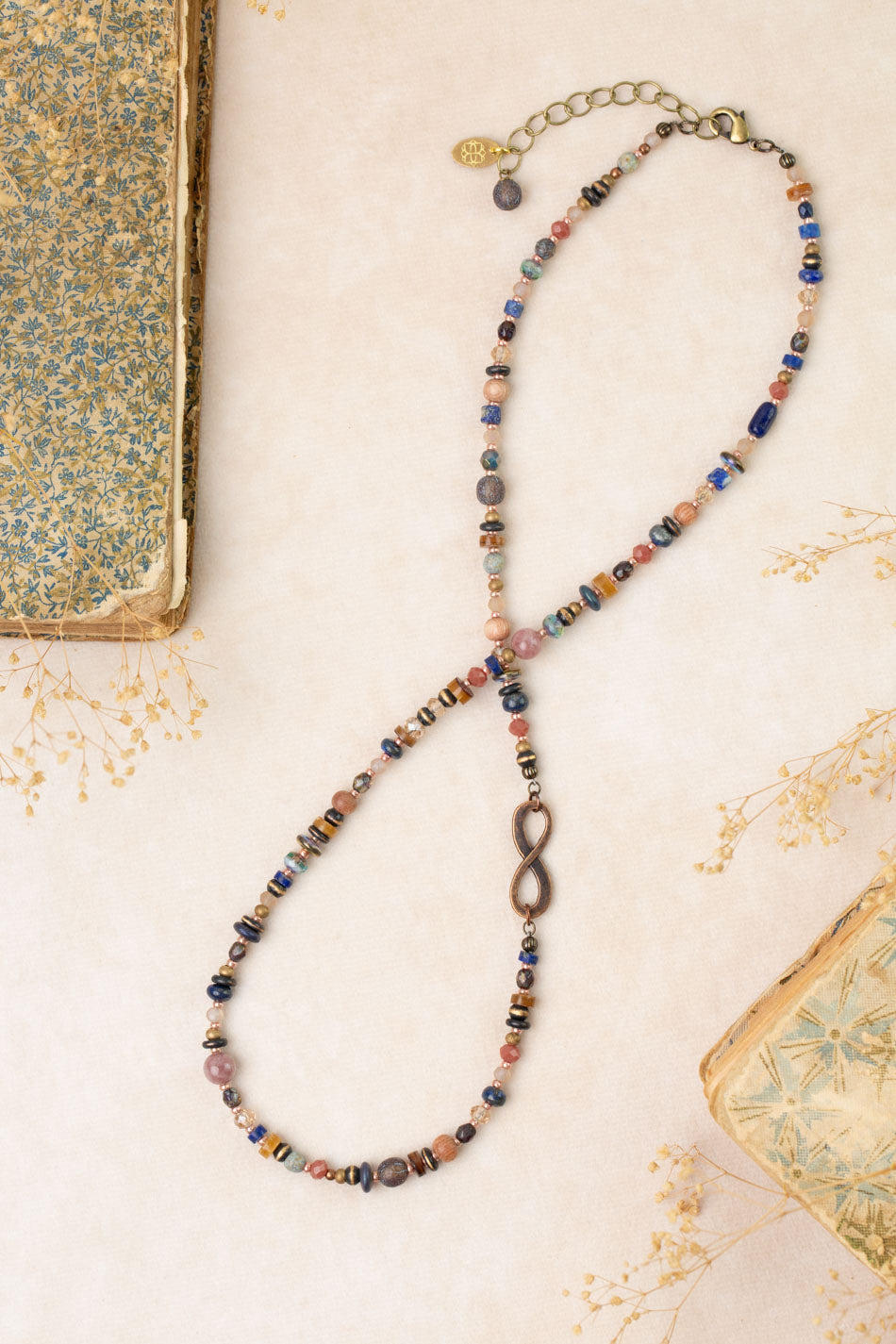 Storyteller 21-23" Muscovite, Lapis, Wood Collage Necklace