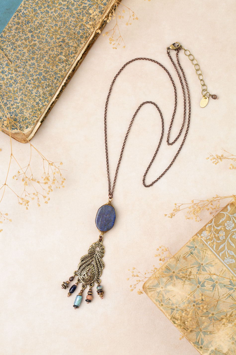Storyteller 25-27" Czech Glass, Lapis, Wood Statement Necklace