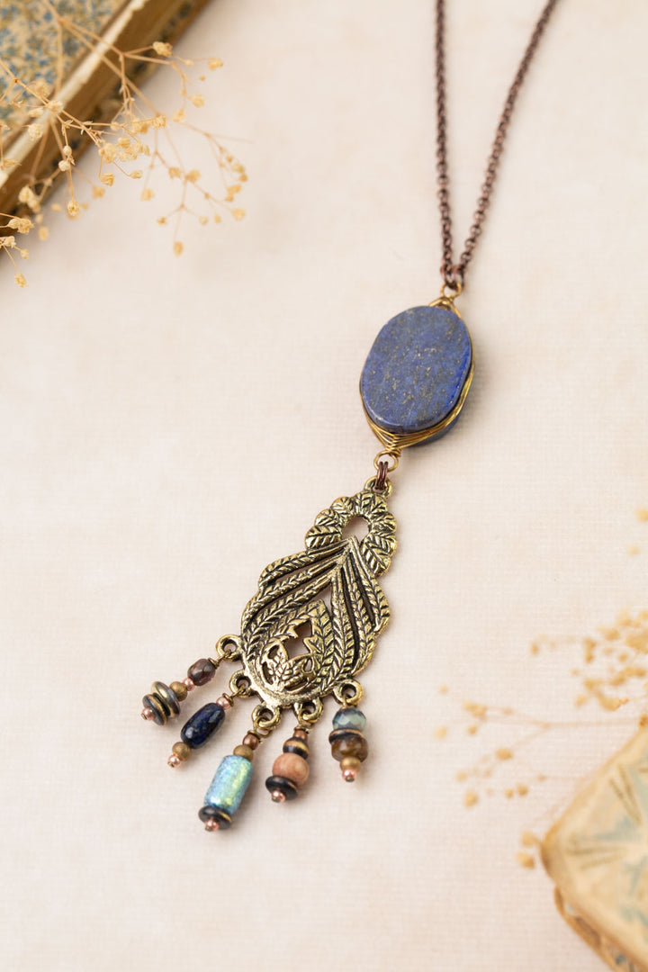 Storyteller 25-27" Czech Glass, Lapis, Wood Statement Necklace