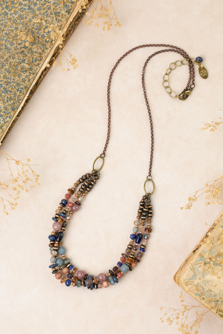 Storyteller 21-23" Muscovite, Lapis, Wood Collage Necklace