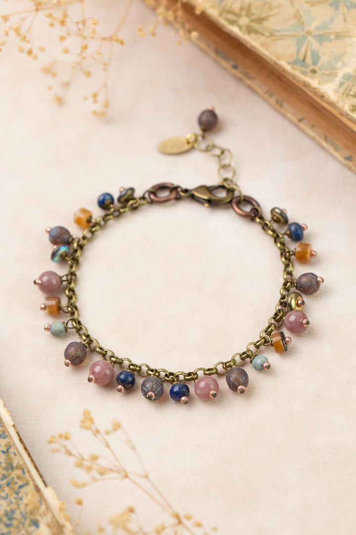 Storyteller 7.5-8.5" Czech Glass, Muscovite, Lapis Statement Bracelet