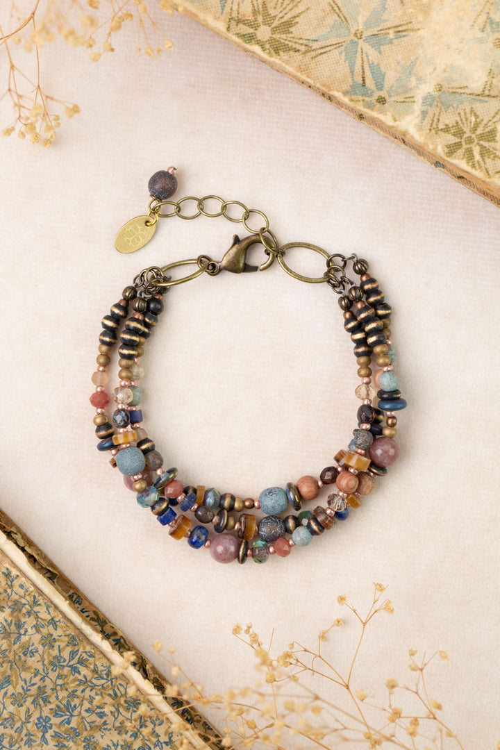 Storyteller 7.5-8.5" Czech Glass, Muscovite, Lapis Multistrand Bracelet