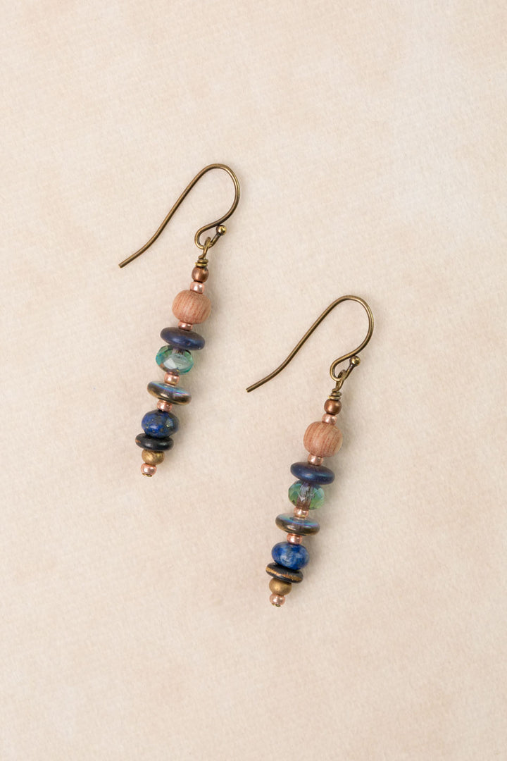 Storyteller Lapis, Czech Glass, Wood Simple Earrings