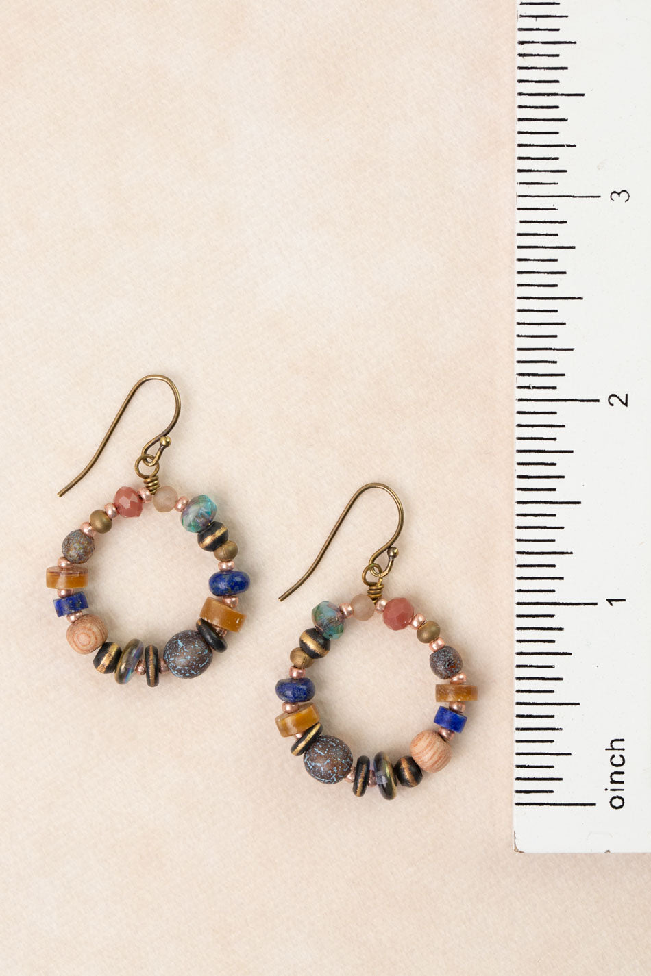 Storyteller Wood, Lapis, Shell Hoop Earrings
