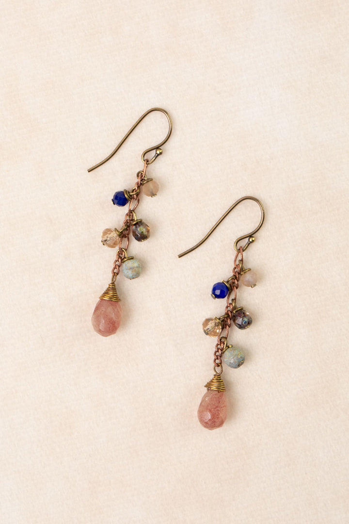 Storyteller Strawberry Quartz, Lapis, Czech Glass Dangle Earrings