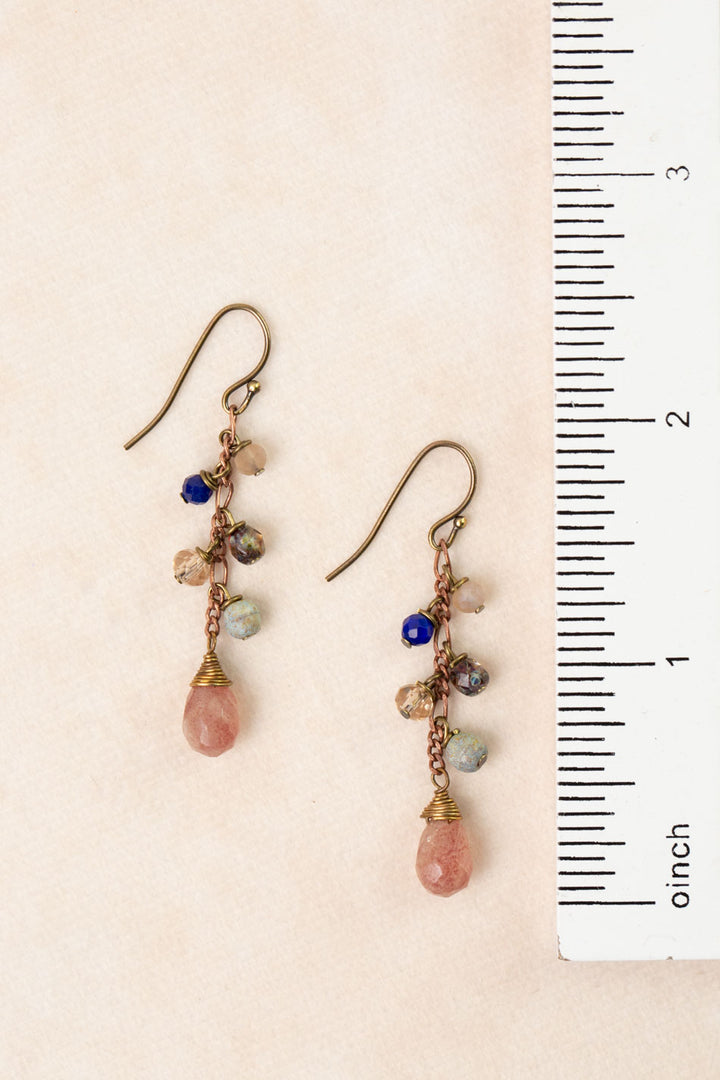 Storyteller Strawberry Quartz, Lapis, Czech Glass Dangle Earrings