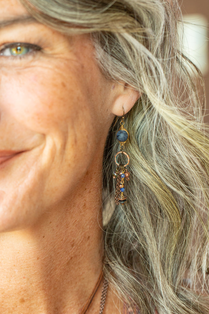 Storyteller Lapis, Sodalite, Czech Glass Herringbone Earrings
