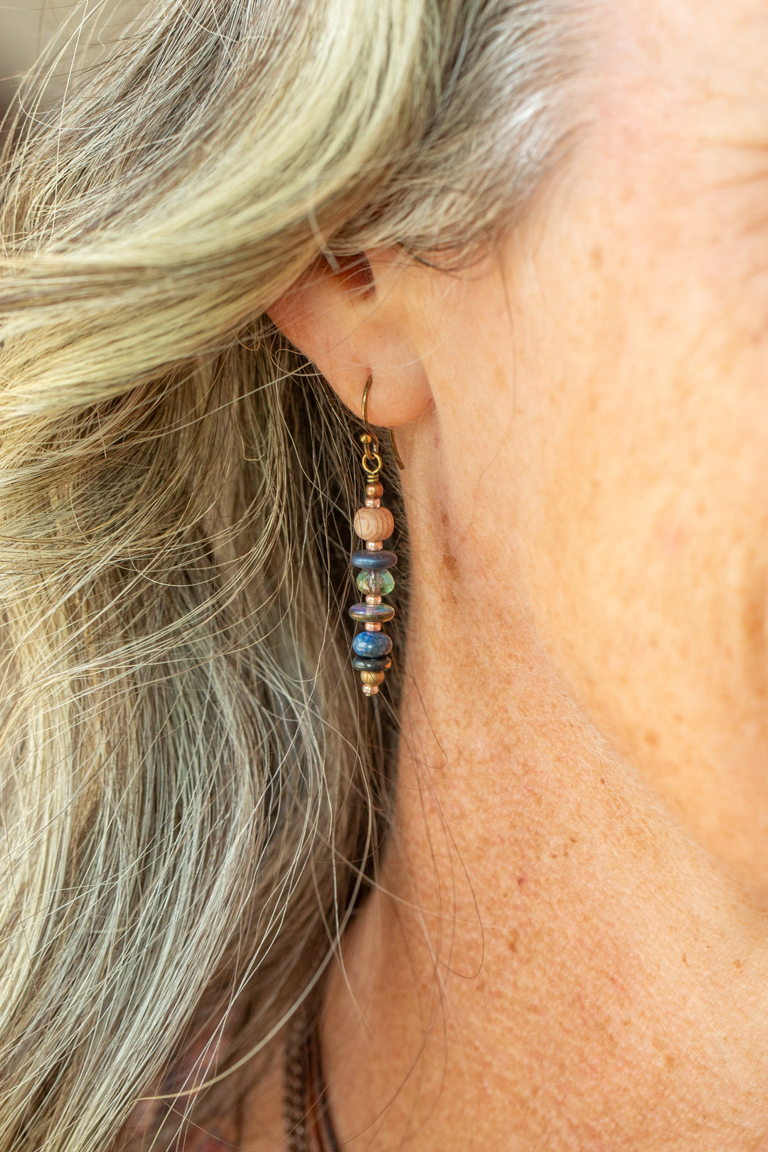 Storyteller Lapis, Czech Glass, Wood Simple Earrings
