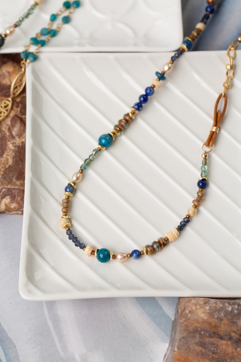 Starry Night 57.5-59.5" Apatite, Crystal Collage Necklace