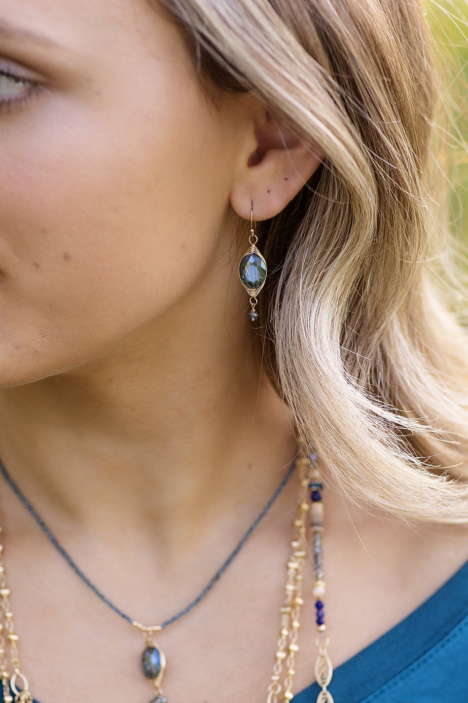 Starry Night Blue Crystal Herringbone Earrings