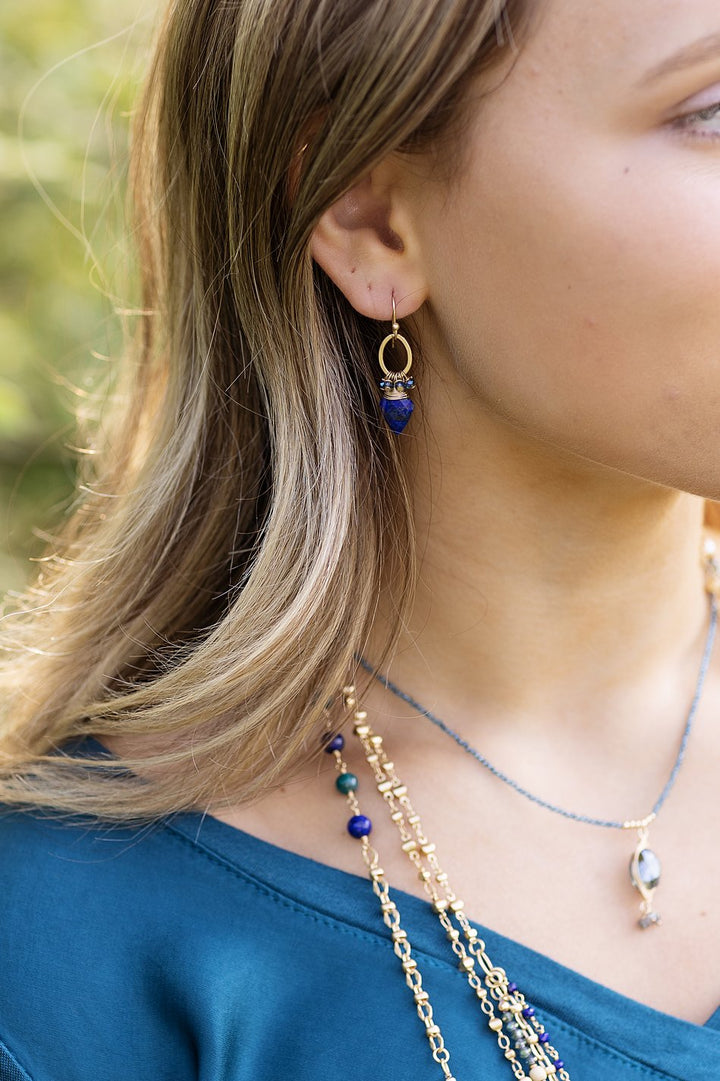 Starry Night Blue Crystal, Lapis Cluster Earrings