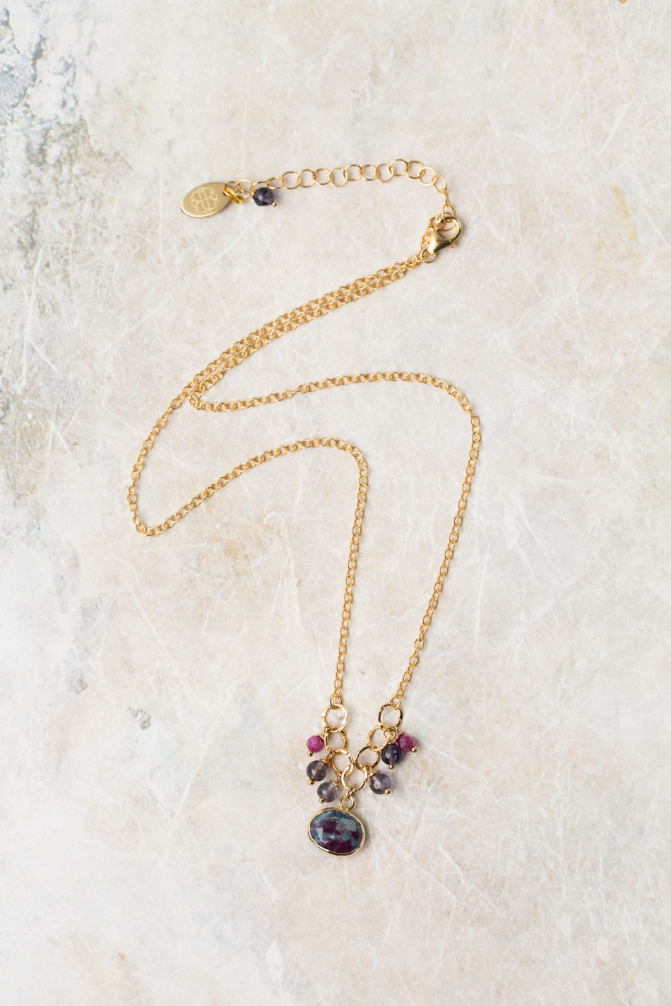 True Colors 15-17" Iolite With Faceted Ruby, Kyanite Bezel Simple Necklace