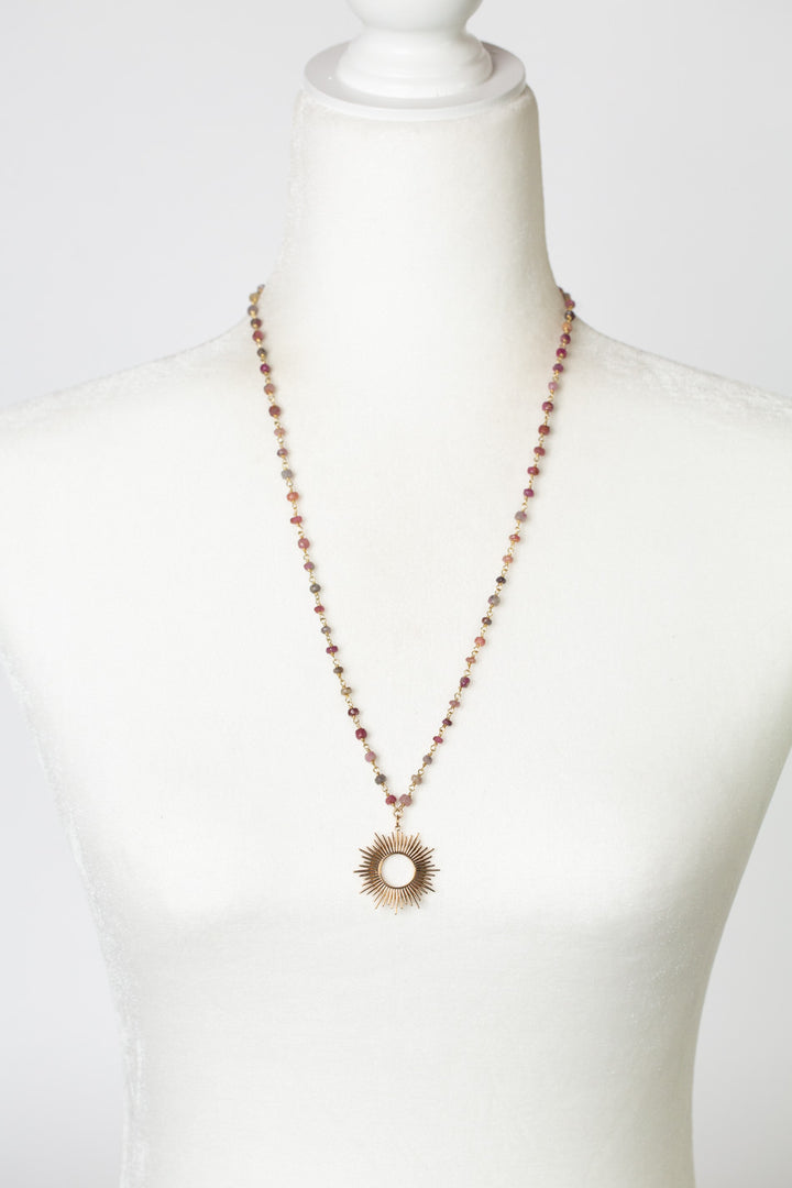 True Colors 23.5-25.5" Sapphire with Gold Filled Sunburst Pendant Simple Necklace