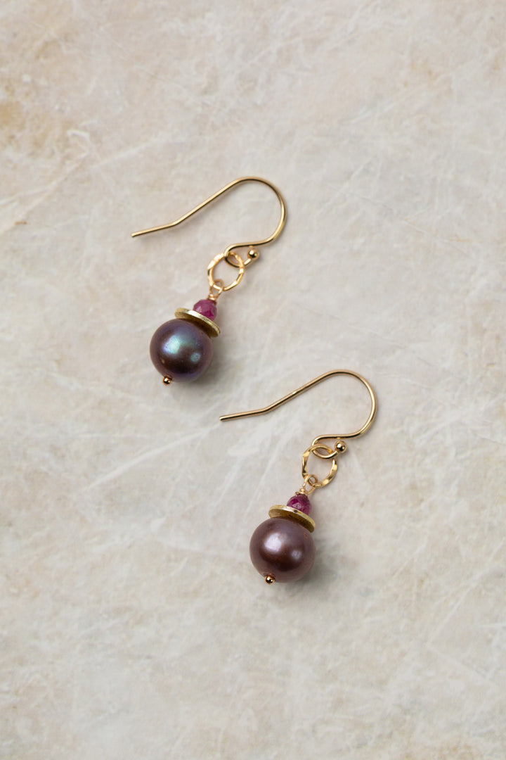 True Colors Faceted Ruby With Freshwater Pearl Simple Earrings