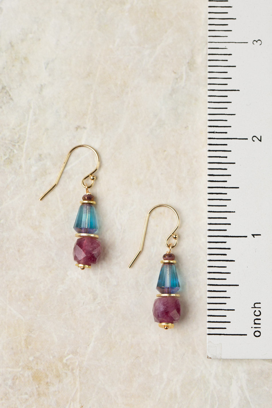 True Colors Faceted Ruby, Faceted Blue Czech Glass Simple Earrings