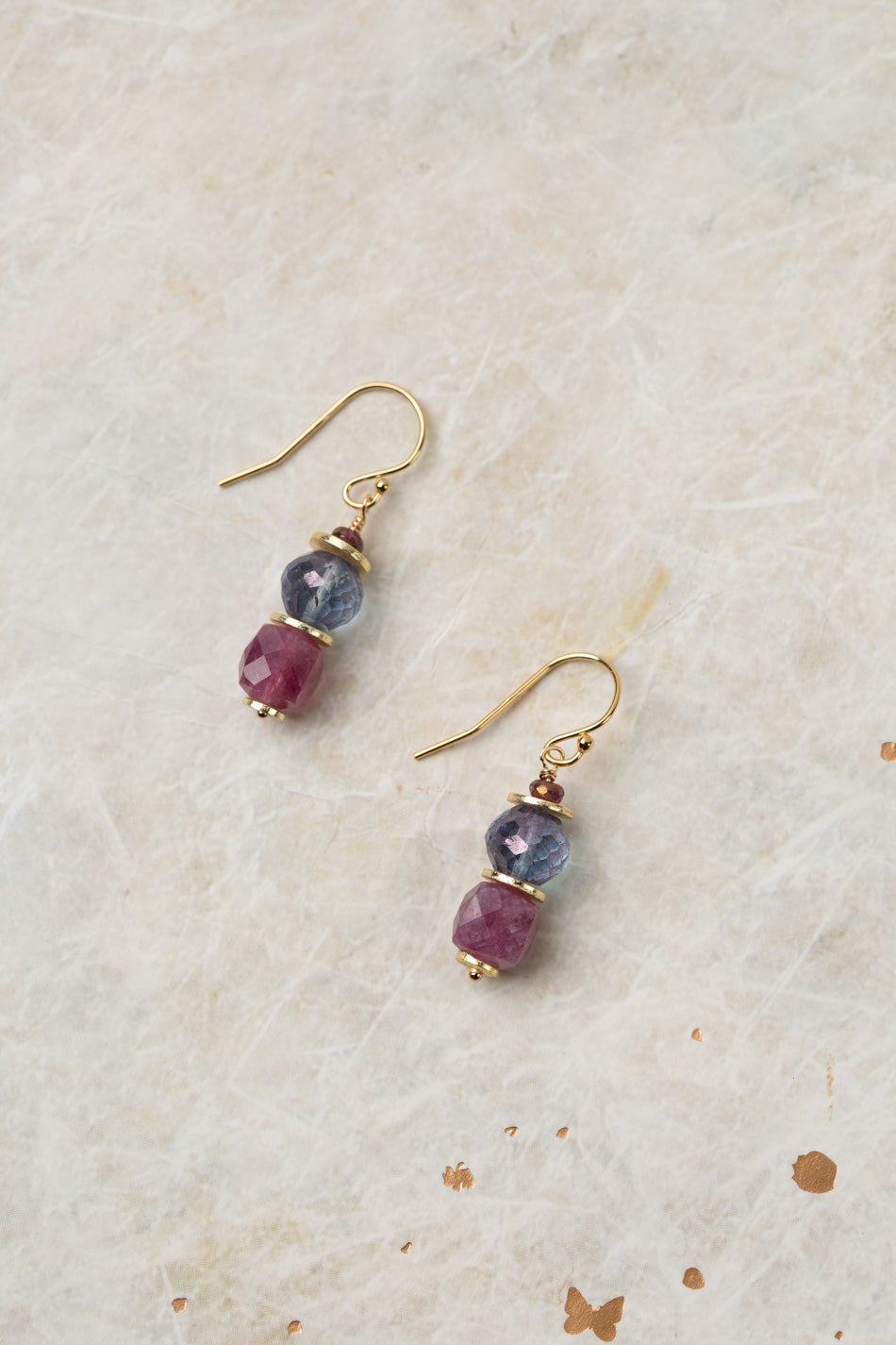 True Colors Faceted Ruby, Faceted Blue Czech Glass Simple Earrings