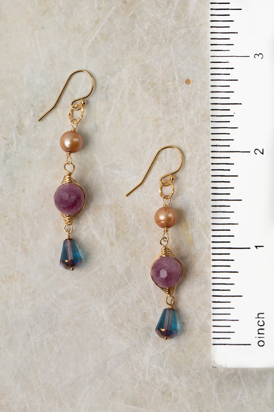 True Colors Czech Glass, Freshwater Pearl With Herringbone Wrapped Faceted Ruby Herringbone Earrings