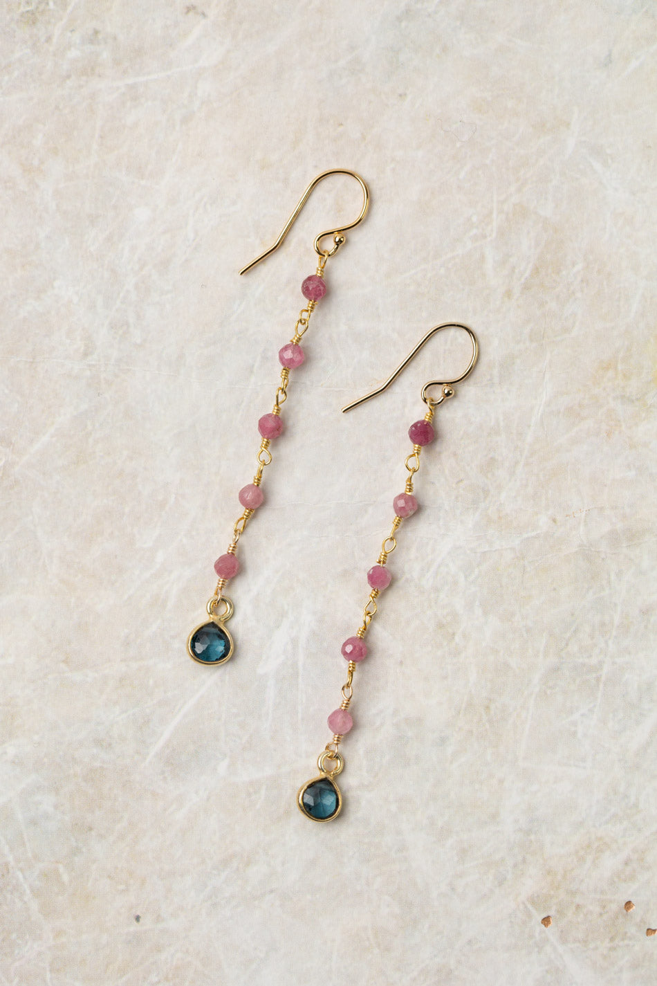 True Colors Pink Tourmaline, Blue Topaz Dangle Earrings