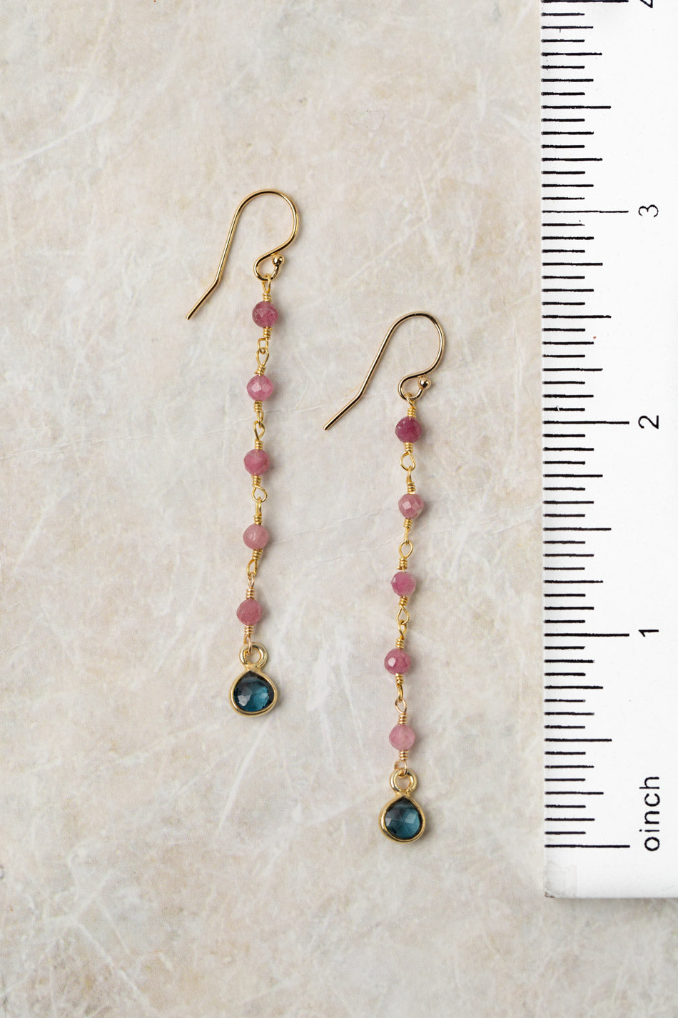 True Colors Pink Tourmaline, Blue Topaz Dangle Earrings
