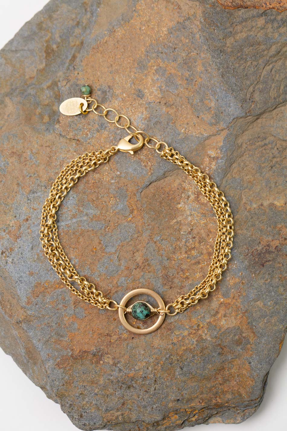 Tranquil Gardens 7.5-8.5" Matte Gold Turquoise Focal Bracelet
