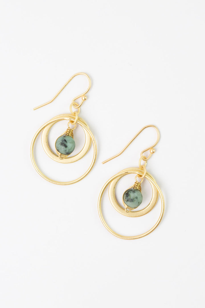 Tranquil Gardens African Turquoise Matte Gold Hoop Earrings