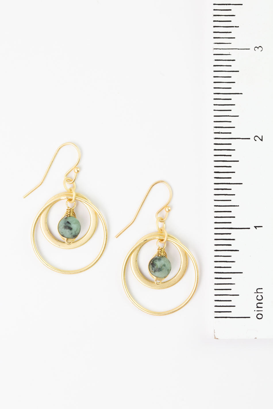 Tranquil Gardens African Turquoise Matte Gold Hoop Earrings