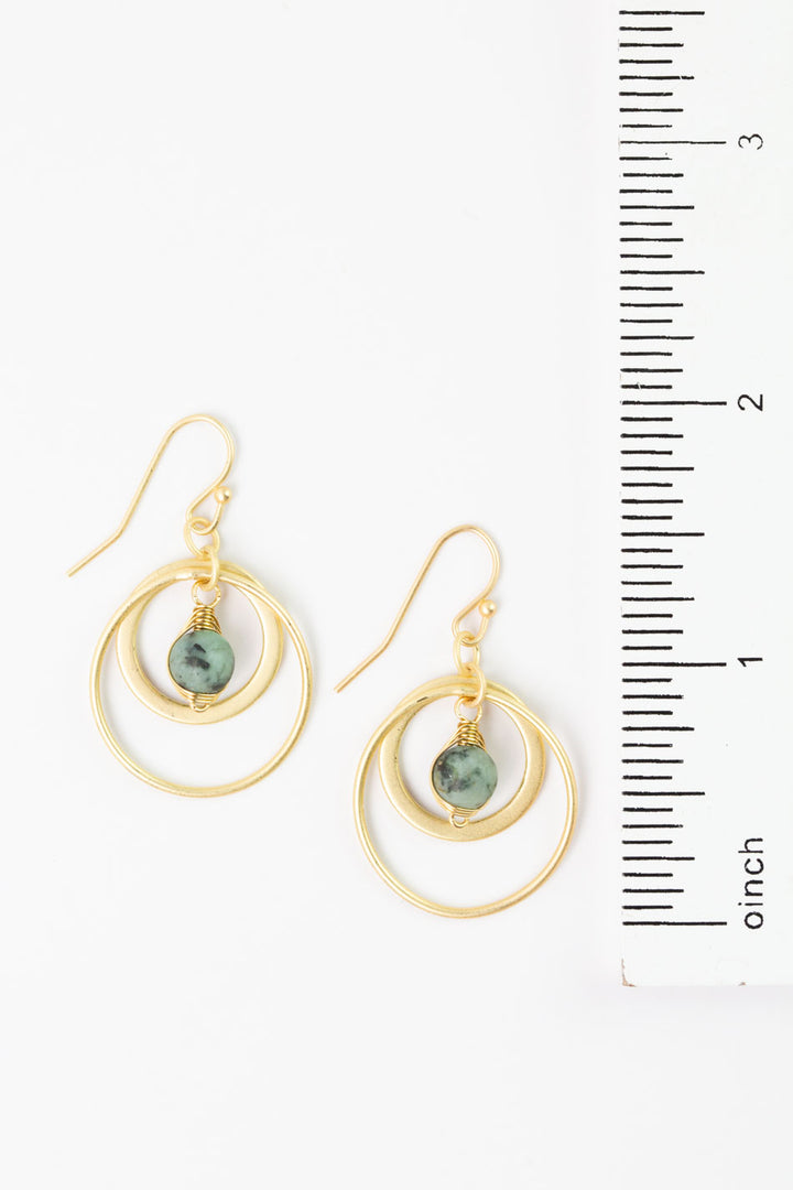 Tranquil Gardens African Turquoise Matte Gold Hoop Earrings