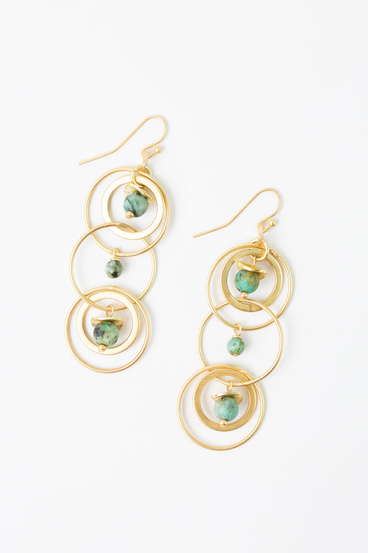 Tranquil Gardens African Turquoise Hoop Dangle Earrings